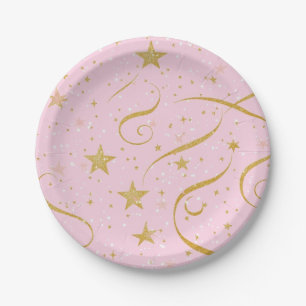 Assiettes En Carton Clair Blush - Plaque Papier Rose et Or Star