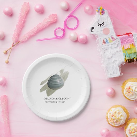 Assiettes En Carton Clam Mariage d'aquarelle (Fête)