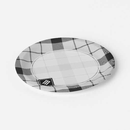 Assiettes En Carton Clan MacFarlane Tartan noir et blanc (Angle)