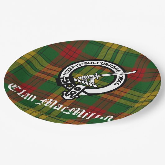 Assiettes En Carton Clan MacMillan Crest Badge et Tartan (Angle)