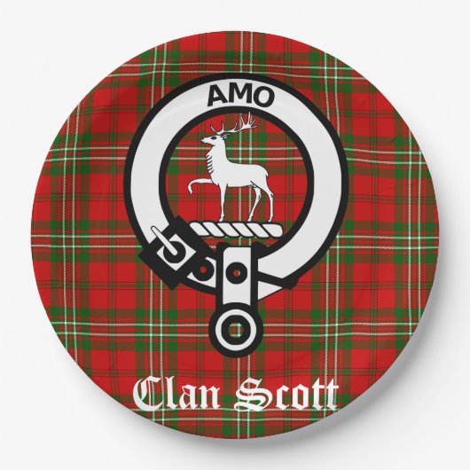 Assiettes En Carton Clan Scott Crest Badge et Tartan (Devant)