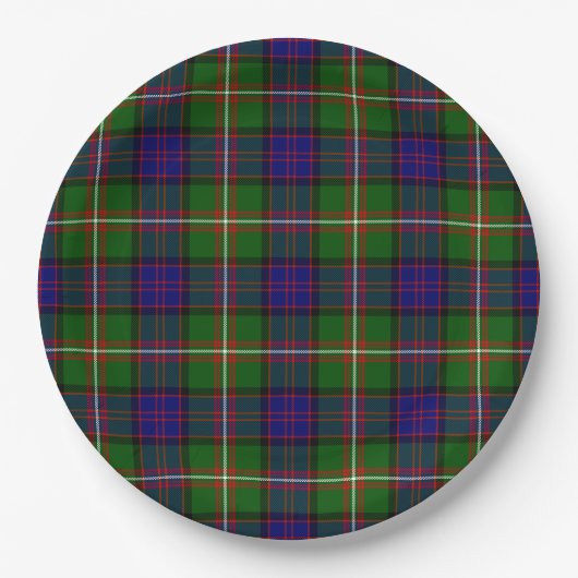 Assiettes En Carton Clanranald tartan bleu vert plaid (Devant)