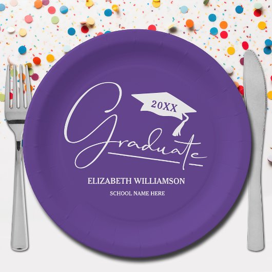 Assiettes En Carton Clapet de graduation de script blanc pourpre