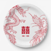 Assiettes En Carton Clash Dragon et Phoenix | Double bonheur (Devant)