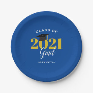 Assiettes En Carton Classe 2021 Grad Simple Blue and Gold