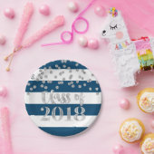 Assiettes En Carton Classe argentée de points de rayures bleues de (Fête)