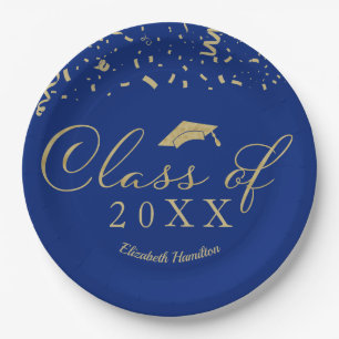 Assiettes En Carton Classe De 2021 Gold Script Graduation Party Blue