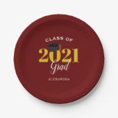 Assiettes En Carton Classe de 2021 Grad Simple Maroon and Gold (Devant)