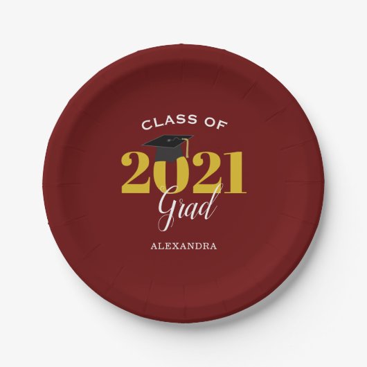 Assiettes En Carton Classe de 2021 Grad Simple Maroon and Gold (Devant)