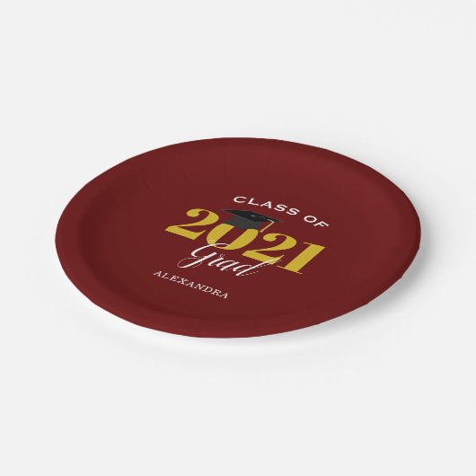 Assiettes En Carton Classe de 2021 Grad Simple Maroon and Gold (Angle)