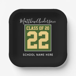 Assiettes En Carton Classe de 2022 Moderne Green Black & Gold Graduati