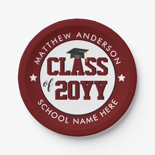 Assiettes En Carton Classe de 2023 Burgundy Red Graduation Party (Devant)