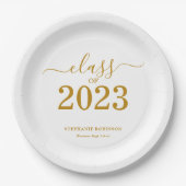 Assiettes En Carton Classe de 2023 Gold Script Graduation (Devant)