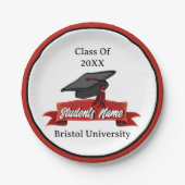 Assiettes En Carton Classe de 2023 Personnalisé Graduation Maroon Noir (Devant)