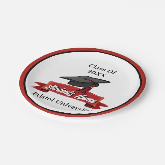 Assiettes En Carton Classe de 2023 Personnalisé Graduation Maroon Noir (Angle)