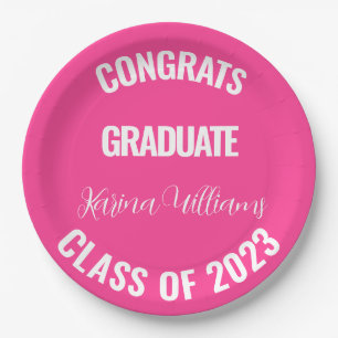Assiettes En Carton Classe de 2023 Pink Graduation College Party