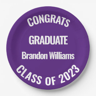 Assiettes En Carton Classe de 2023 Purple Graduation College Party
