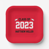 Assiettes En Carton Classe de 2023 Red White and Black Graduate Name (Recto)