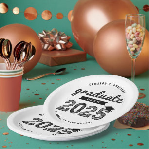 Assiettes En Carton Classe De 2024 Black Sketch Graduation Party