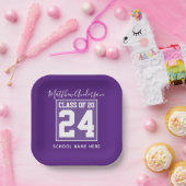 Assiettes En Carton Classe de 2024 Moderne Royal Purple Graduation (Fête)
