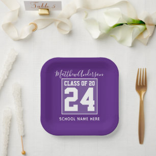 Assiettes En Carton Classe de 2024 Moderne Royal Purple Graduation