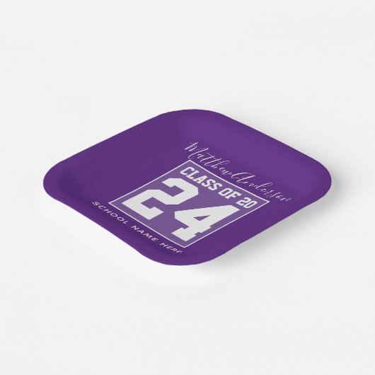 Assiettes En Carton Classe de 2024 Moderne Royal Purple Graduation (Angulaire)