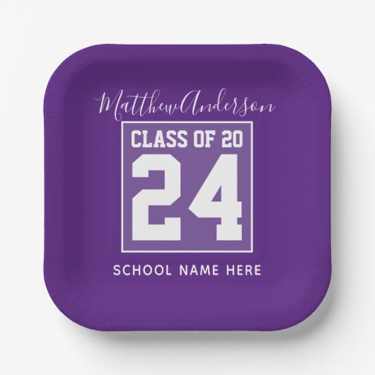 Assiettes En Carton Classe de 2024 Moderne Royal Purple Graduation (Recto)