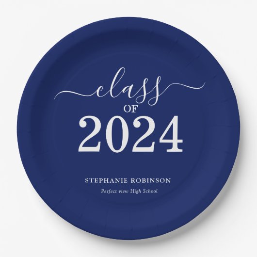 Assiettes En Carton Classe de 2024 Navy Blue Graduation Party (Devant)
