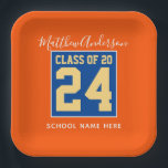 Assiettes En Carton Classe de 2024 Orange Blue & Gold Graduation Party<br><div class="desc">Classe de félicitations de 2024</div>