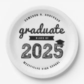Assiettes En Carton Classe De 2025 Black Sketch Graduation Party (Devant)