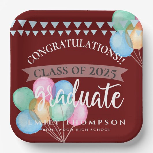 Assiettes En Carton Classe de 2025 Celebration Balloon Graduation Part (Recto)