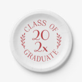 Assiettes En Carton Classe De 2025 Emblem Red White Graduation Party (Devant)