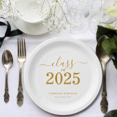 Assiettes En Carton Classe de 2025 Gold Script Graduation