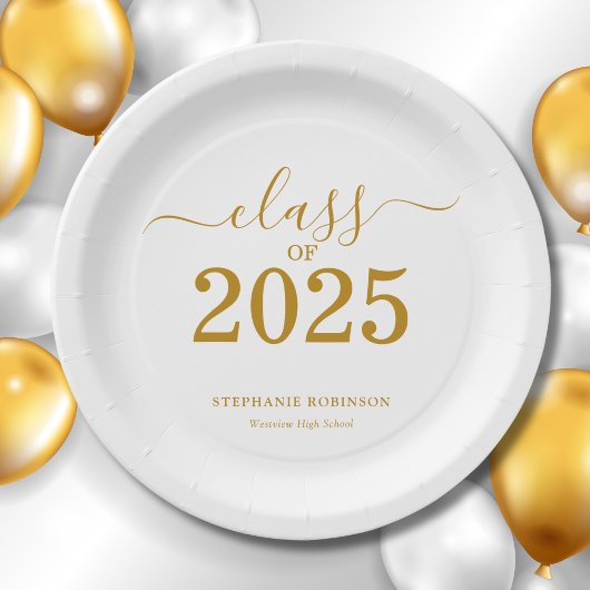 Assiettes En Carton Classe de 2025 Gold Script Graduation