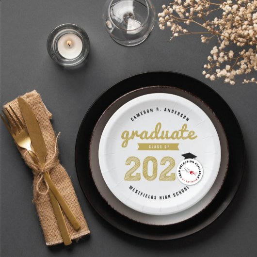 Assiettes En Carton Classe De 2025 Gold Sketch Graduation Party