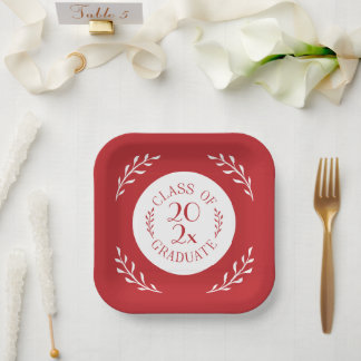Assiettes En Carton Classe De 2025 Graduate Chic Rouge Blanc Botanique