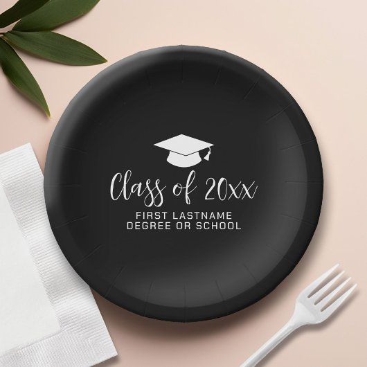 Assiettes En Carton Classe de 20xx Script tendance et nom - Noir