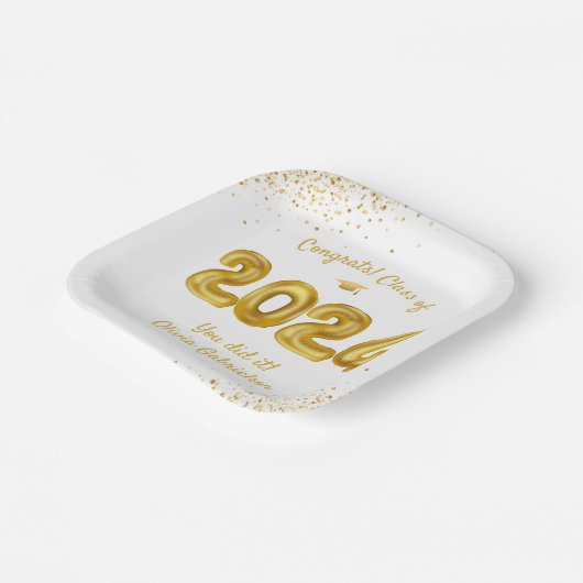 Assiettes En Carton Classe de Ballons 2023 White Gold Graduation Party (Angulaire)