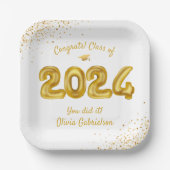Assiettes En Carton Classe de Ballons 2023 White Gold Graduation Party (Recto)