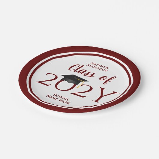 Assiettes En Carton Classe de Burgundy Red Graduate 2023 (Angle)