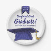 Assiettes En Carton Classe de fin d'études 20XX Félicats Bleu Casquett (Devant)