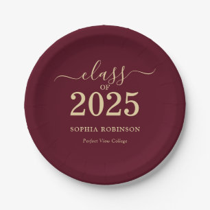 Assiettes En Carton Classe de Gold Burgundy Graduation Party 2025