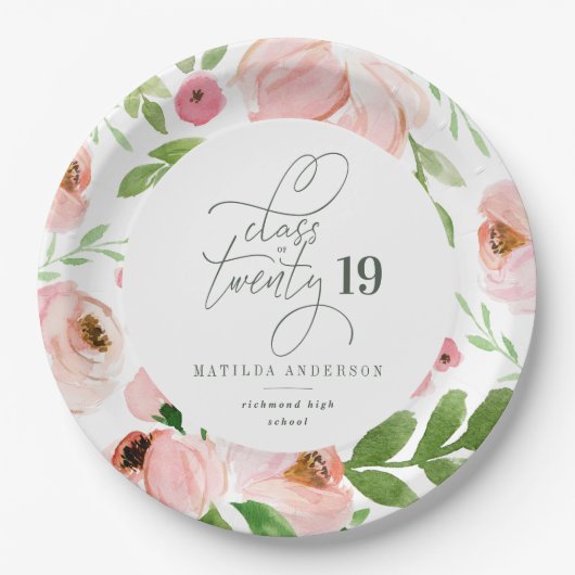 Assiettes En Carton Classe de graduation de l'aquarelle florale (Devant)