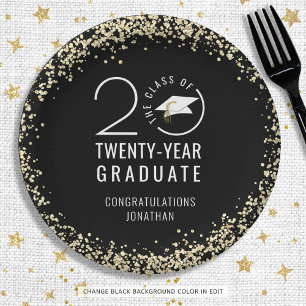 Assiettes En Carton Classe de Graduation Moderne Année Noir Gold Confe