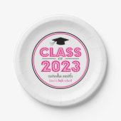 Assiettes En Carton Classe De Plaques De Graduation 2023 (Rose Chaud) (Devant)