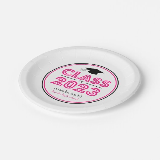 Assiettes En Carton Classe De Plaques De Graduation 2023 (Rose Chaud) (Angle)