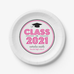 Assiettes En Carton Classe Des Plaques De Diplôme De 2021 (Rose Chaud