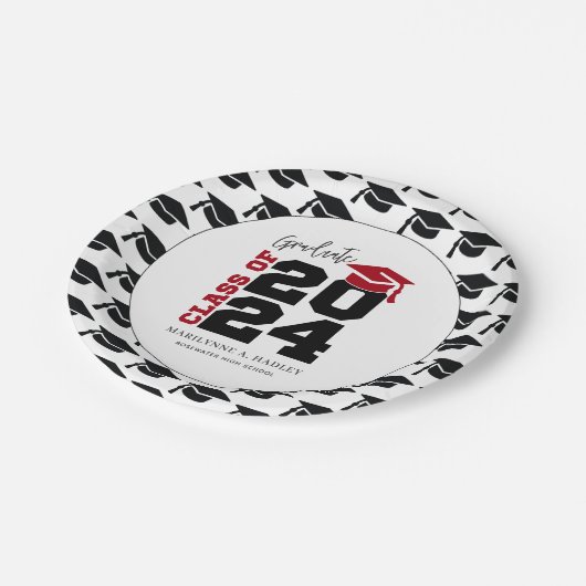 Assiettes En Carton Classe d'études de 2024 Rouge et Noir (Angle)