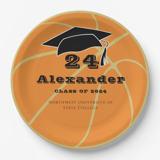 Assiettes En Carton Classe d'or de Basketball 2022 Graduation (Devant)