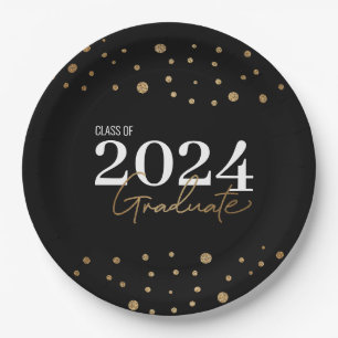 Assiettes En Carton Classe d'or noir Confetti moderne de 2024 Graduate